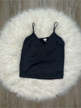 Black V-Neck Spaghetti Silk Strap Tank Top